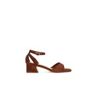 Xy London 'hayley' Strappy Block Low Heel Sandals With Cut Out In Brown Brown 6