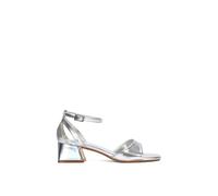 Xy London 'hayley' Strappy Block Low Heel Sandals With Cut Out In Metallic Silver Metallic Silver 7