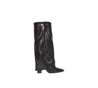 Xy London 'holly' Knee High Fold Over Pointed Toe High Heel Boots In Black Black