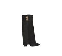 Xy London 'holly' Knee High Fold Over Pointed Toe High Heel Boots In Jet Black Jet Black 7