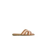 Xy London 'isabella' Slip On Cut Out Square Toe Flat Sandal Slides In Beige Beige 5