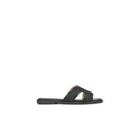 Xy London 'isabella' Slip On Cut Out Square Toe Flat Sandal Slides In Black Black 6