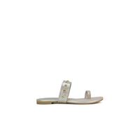 Xy London 'isobel' Diamante Flip Flop Leather Sandal Slider Shoes With Toe Post In Silver Silver 8