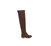 Xy London 'ivy' Flat Low Block Heel Over The Knee Boots In Brown Brown