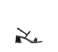 Xy London 'izzy' Strappy Slingback Peep Toe Mid Block Heel Sandals In True Black True Black 3