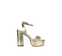 Xy London 'jayce' Strappy Chunky Block High Heel Platform Shoes With Square Toe In Metallic Gold Metallic Gold 7