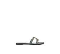 Xy London 'kane' Slip On Cut Out Square Toe Diamante Flat Sandals Sliders In Black Black 3