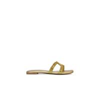 Xy London 'kane' Slip On Cut Out Square Toe Diamante Flat Sandals Sliders In Gold Gold 3