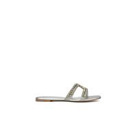 Xy London 'kane' Slip On Cut Out Square Toe Diamante Flat Sandals Sliders In Silver Silver 7