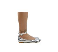Xy London 'kimmie' Flat Ballerina Pump Shoes With Ankle Strap In Metallic Silver Metallic Silver