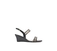 Xy London 'lacey' Strappy Diamante Mesh Square Toe Mid Heel Wedge Sandals In Black Black 3