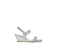 Xy London 'lacey' Strappy Diamante Mesh Square Toe Mid Heel Wedge Sandals In Silver Silver 7