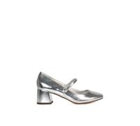 Xy London 'leneka' Low Block Heel Slip On Court Shoes With Front Strap In Metallic Silver Metallic Silver 4