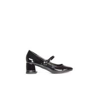 Xy London 'leneka' Low Block Heel Slip On Court Shoes With Front Strap In True Black True Black 5