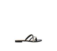 Xy London 'loretta' Cross Over Strappy Slip On Flat Diamante Sandals In Black Black 7