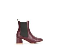 Xy London 'luca' Square Toe Pull On Mid Block Heel Chelsea Boots In Burgundy Burgundy 3