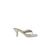 Xy London 'lynn' Embellished Diamante Kitten Heel Mule Sandals With Toe Thong In Silver Silver