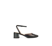 Xy London 'mavis' Low Mid Heel Square Toe Court Shoes With Ankle Strap In Black Black 7