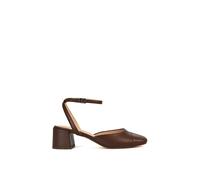 Xy London 'mavis' Low Mid Heel Square Toe Court Shoes With Ankle Strap In Dark Brown Dark Brown 3