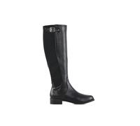 Xy London 'molly' Knee High Flat Low Heel Long Boots With Stretchy Calf In Black Black