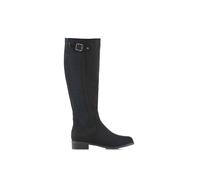 Xy London 'molly' Knee High Flat Low Heel Long Boots With Stretchy Calf In Jet Black Jet Black