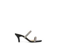 Xy London 'nancy' Square Toe Diamante Strappy Slip On Low Kitten Heel Mules In Black Black 6