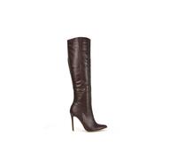 Xy London 'nora' Pointed Toe Zip Up Knee High Stiletto Heel Long Boots In Brown Brown