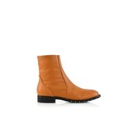 Xy London 'nyane' Studded Flat Low Block Heel Ankle Boots With Zip In Tan Tan