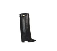 Xy London 'rayna' Block Heel Knee High Foldover Boots With Pointed Toe In Black Black 7