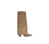 Xy London 'rayna' Block Heel Knee High Foldover Boots With Pointed Toe In Taupe Taupe 7