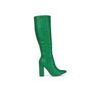 Xy London 'rhode' Pointed Toe Block High Heel Long Knee High Boots With Zip In Green Green 3