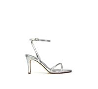 Xy London 'ridge' Strappy Round Toe Mid High Heel Stiletto Sandals In Metallic Silver Metallic Silver