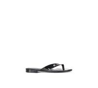 ESSEX GLAM Women's Flat Sandal Ladies Thong Strap Slip On Black Patent Flip Flops Summer Square Toe Slide Size 4