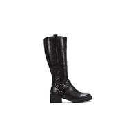 Xy London 'roma' Knee High Biker Mid Block Heel Western Boots In Black Black