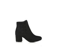 Xy London 'ruth' Low Mid Block Heel Button Tie Ankle Boots With Zip Fastening In Jet Black Jet Black
