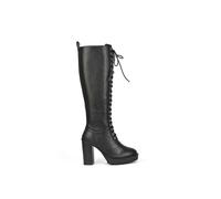 Xy London 'ruthie' Knee High Block Heel Lace Up Platform Boots In Black Black