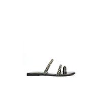 Xy London 'sammie' Flat Strappy Sparkly Crystal Slider Mule Sandal Shoes With Toe Post In Black Black 3
