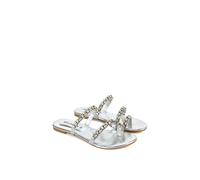 Xy London 'sammie' Flat Strappy Sparkly Crystal Slider Mule Sandal Shoes With Toe Post In Silver Silver 6