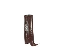 Xy London 'shauna' Stiletto Heel Knee High Boots With Foldover In Brown Brown