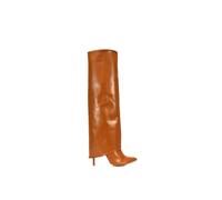 Xy London 'shauna' Stiletto Heel Knee High Boots With Foldover In Tan Tan
