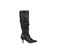 Xy London 'sian' Ruched Knee High Pointed Mid Stiletto Heel Boots In Black Black 7