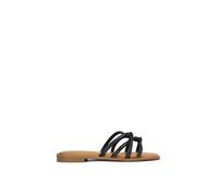 Xy London 'sofia' Strappy Diamante Trim Square Toe Flat Sandals In Black Black