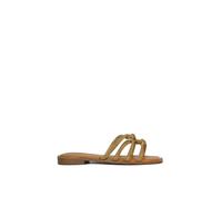 Xy London 'sofia' Strappy Diamante Trim Square Toe Flat Sandals In Gold Gold