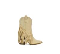 Xy London 'spencer' Pointed Toe Tassel Cowboy Block Heel Boots In Beige Beige