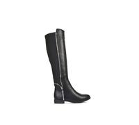 Xy London 'sutton' Zip Up Flat Heel Knee High Boots With Stretchy Calf In Black Black