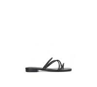 Xy London 'suzzie' Strappy Flat Slip On Square Toe Slider Mule Sandals In Black Black