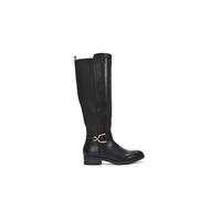 Xy London 'tracey' Flat Low Heel Elasticated Calf Knee High Boots In Black Black