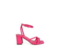 Xy London 'trixie' Square Toe Buckle Up Ankle Strappy Mid Block Heel Sandals In Pink Pink 3
