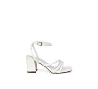 Xy London 'trixie' Square Toe Buckle Up Ankle Strappy Mid Block Heel Sandals In White White 8