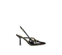 Xy London 'vanessa' Pointed Toe Slingback Stiletto Heel Court Shoes With Buckle Details In True Black True Black 5